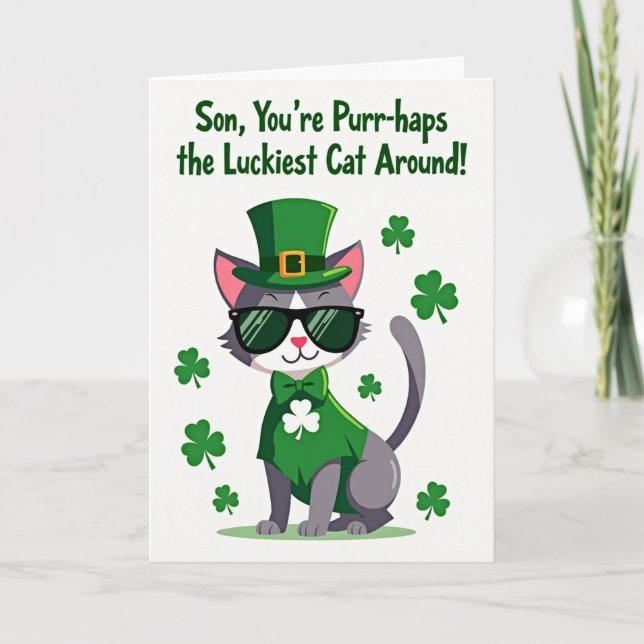 Tarjeta del Día de San Patricio para el Hijo Gato  (Anverso)