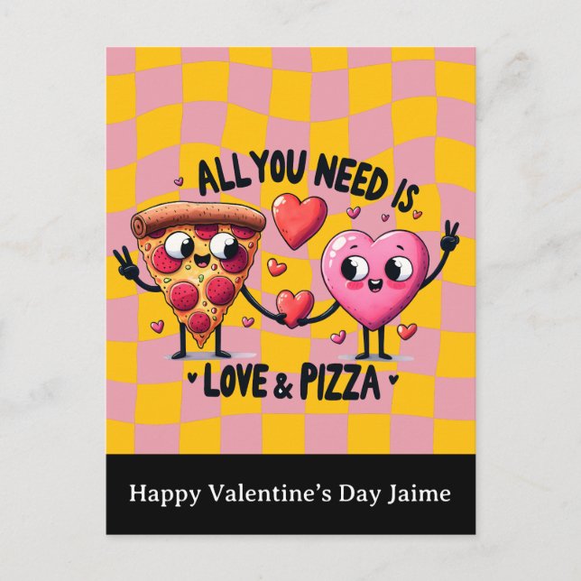 Tarjeta del Día de San Valentín con Amor a la Pizz (Anverso)