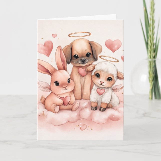 Tarjeta del Día de San Valentín con animales de Cu (Anverso)