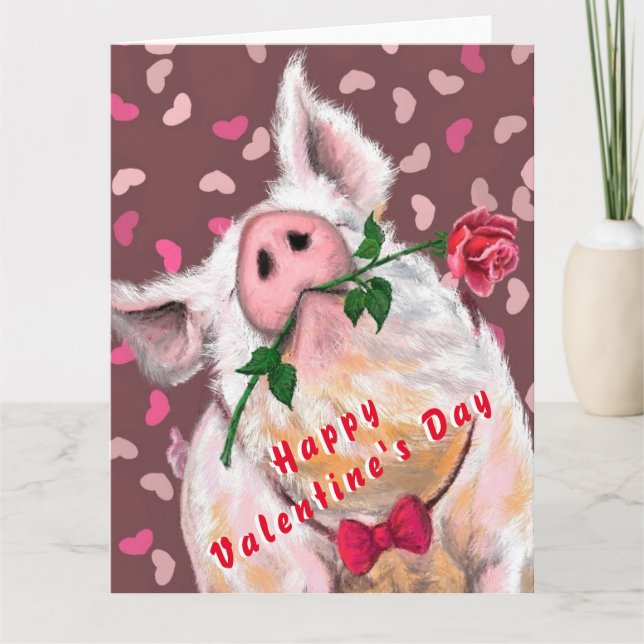 Tarjeta del Día de San Valentín con Cerdo Divertid (Anverso)