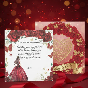 Tarjeta del Día de San Valentín con vestido de ros