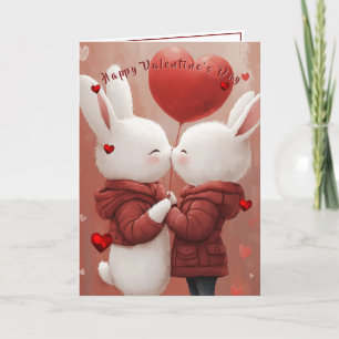 Tarjeta del día de San Valentín conejos besándose 