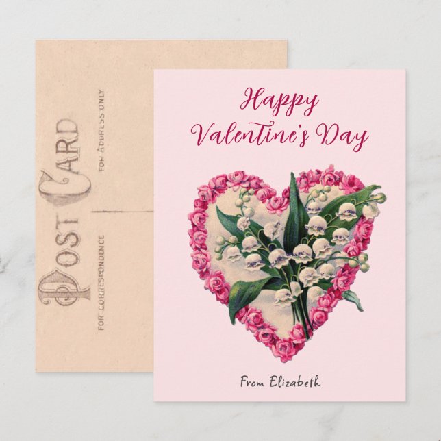 Tarjeta del Día de San Valentín Corazón Flores Vin (Anverso / Reverso)