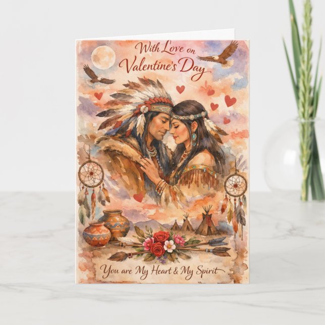 Tarjeta del Día de San Valentín de Amor Nativo (Anverso)