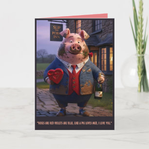 Tarjeta del Día de San Valentín de Cerdo Adorable