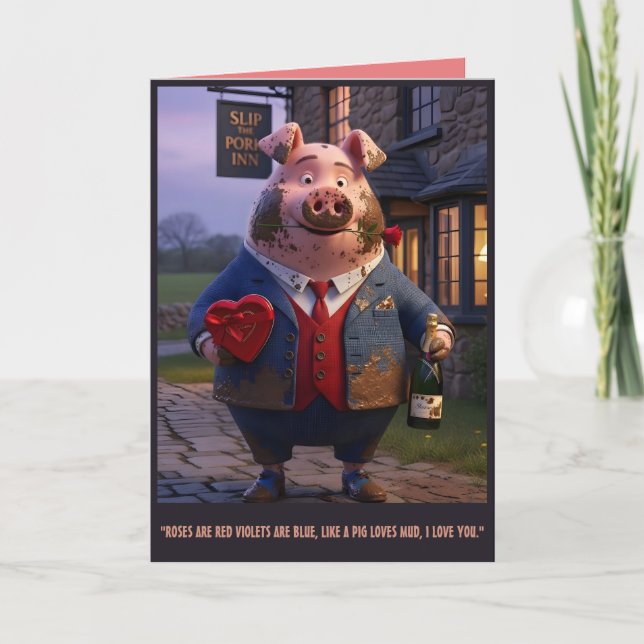Tarjeta del Día de San Valentín de Cerdo Adorable (Anverso)