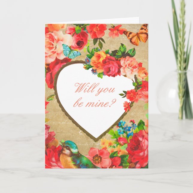 Tarjeta del Día de San Valentín de Corazón Floral  (Anverso)