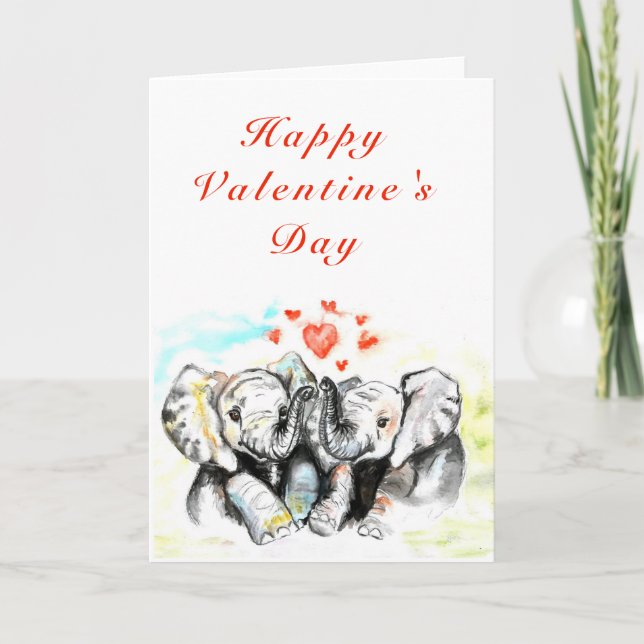 Tarjeta del Día de San Valentín de elefante de par (Anverso)