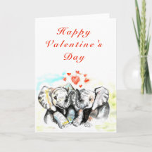 Tarjeta del Día de San Valentín de elefante de par