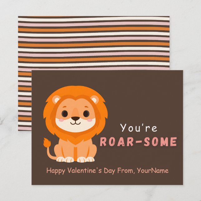 Tarjeta del Día de San Valentín de León Adorable – (Anverso / Reverso)