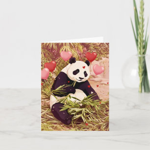 Tarjeta del día de San Valentín de panda y corazon