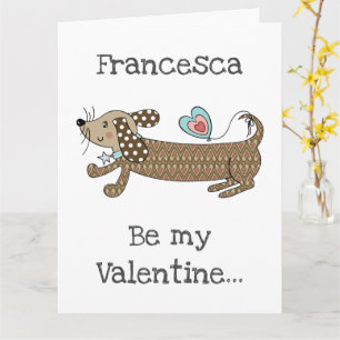 Tarjeta del Día de San Valentín de perro salchicha