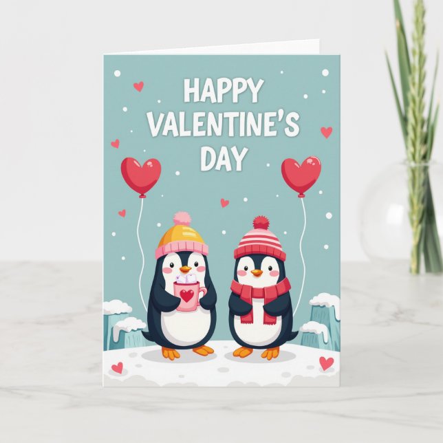 Tarjeta del Día de San Valentín de Pingüinos Rayad (Anverso)