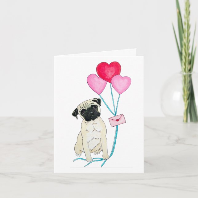 Tarjeta del Día de San Valentín de Pug (Anverso)
