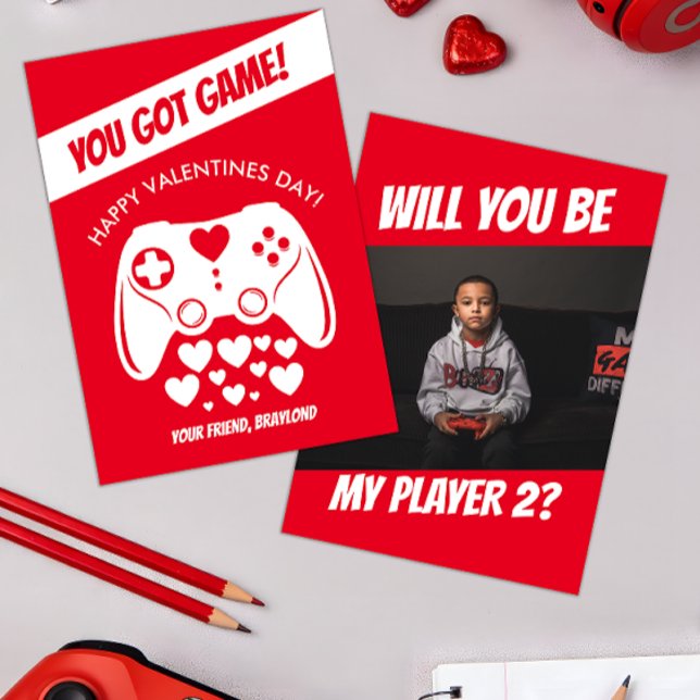 Tarjeta del Día de San Valentín de videojuegos par (Video Game Kids Photo Valentines Day Card)