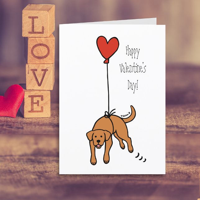 Tarjeta del Día de San Valentín del globo con cora (Fox Red Labrador Heart Balloon Valentine's Day Cards for Labrador Owners.  Cartoon Art Design.)