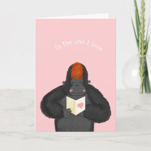 Tarjeta del Día de San Valentín del gorila feliz