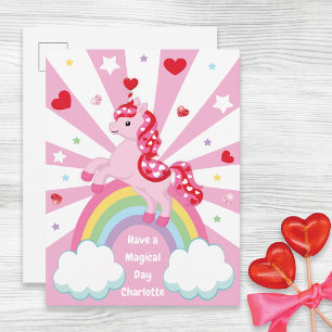 Tarjeta del Día de San Valentín del Unicornio Rosa