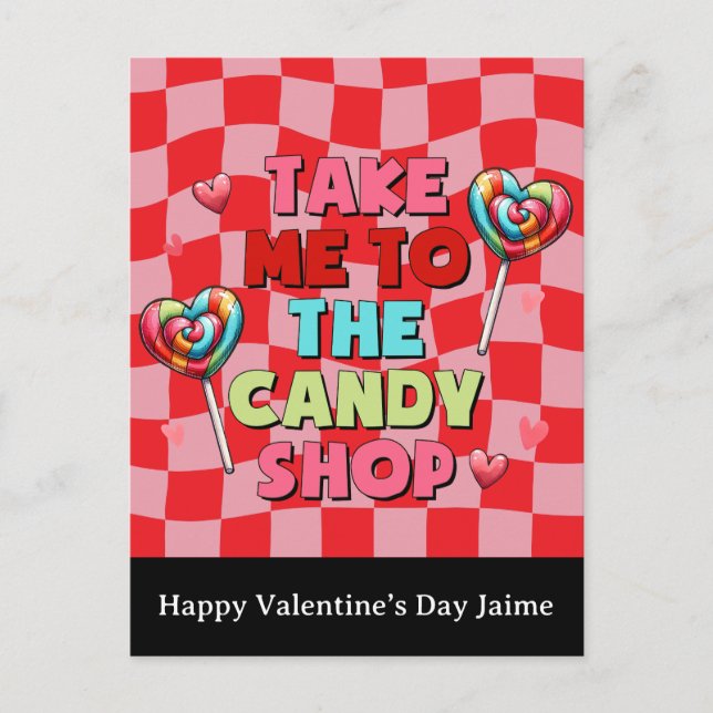 Tarjeta del día de San Valentín divertida con dulc (Anverso)