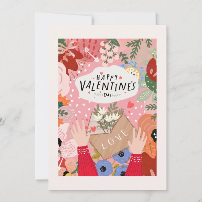 Tarjeta del Día de San Valentín Floral Colorida (Anverso)