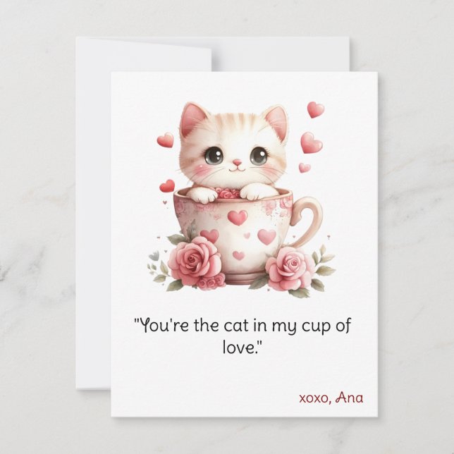 Tarjeta del día de San Valentín, gatos en tazas, l (Anverso)