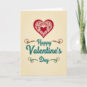 Tarjeta del Día de San Valentín Ornata Roja