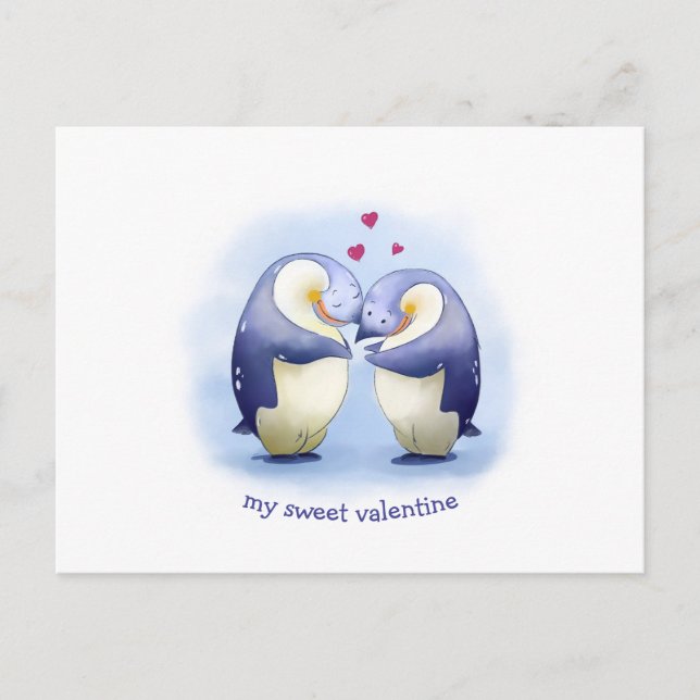 Tarjeta del Día de San Valentín Pareja de Pingüino (Anverso)