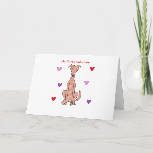 Tarjeta del día de San Valentín peluda del galgo (Anverso)