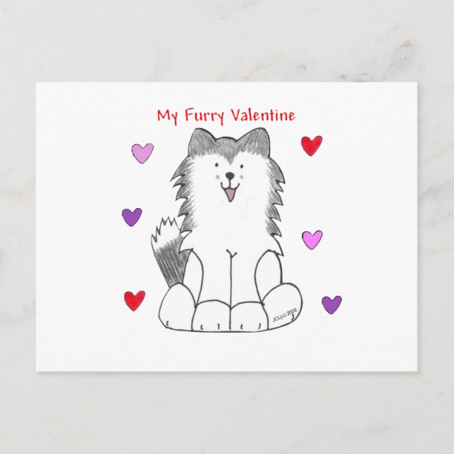 Tarjeta del día de San Valentín peluda del husky (Anverso)