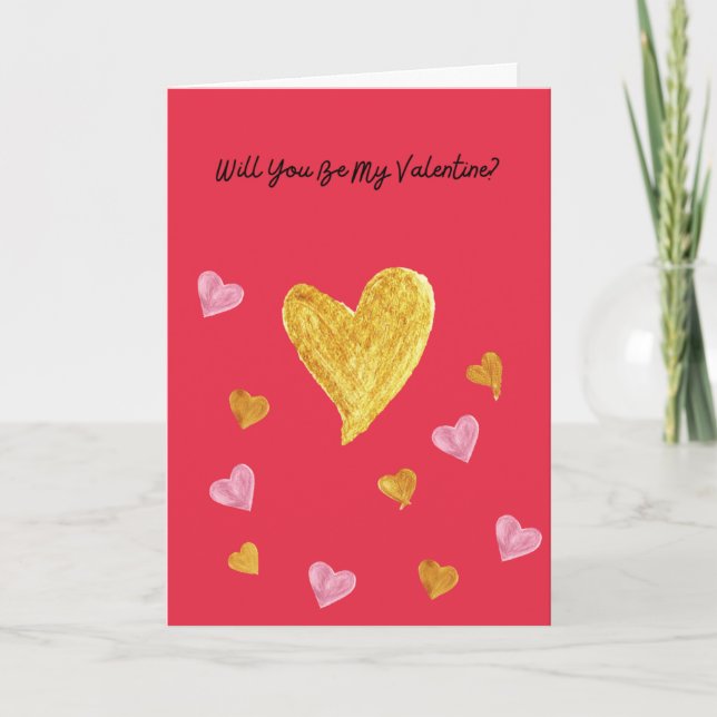 Tarjeta del Día de San Valentín roja con corazones (Anverso)