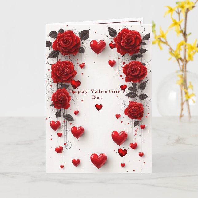 Tarjeta del Día de San Valentín Rosas Rojas Corazo (flor amarilla)