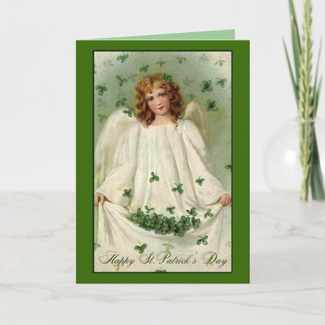 Tarjeta del día de St Patrick del ángel del trébol (Anverso)