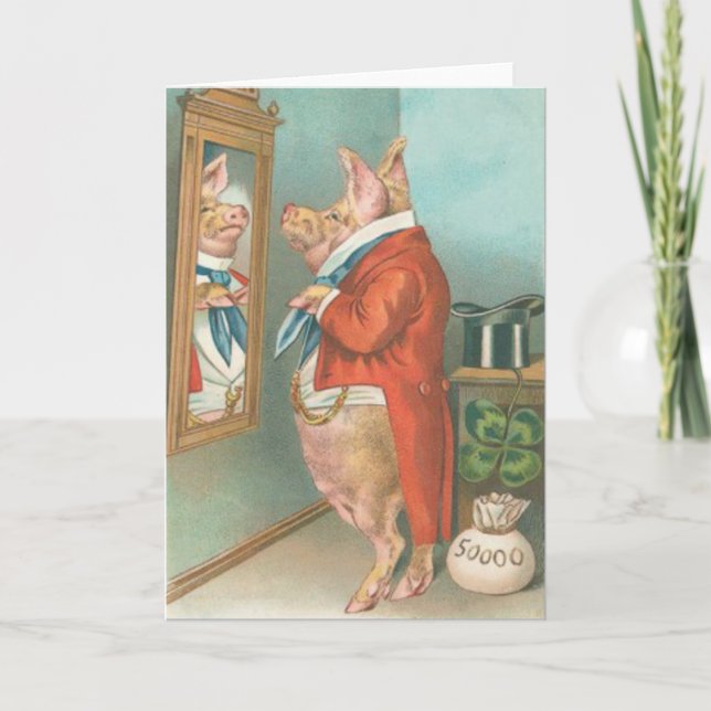 Tarjeta del día de St Patrick del trébol del cerdo (Anverso)