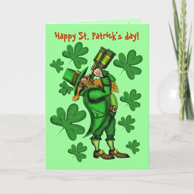 Tarjeta del día de St Patrick feliz del leprechaun (Anverso)