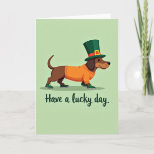 Tarjeta del día de suerte del dachshund rayado