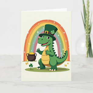 Tarjeta del día de suerte del Dino Arcoíris