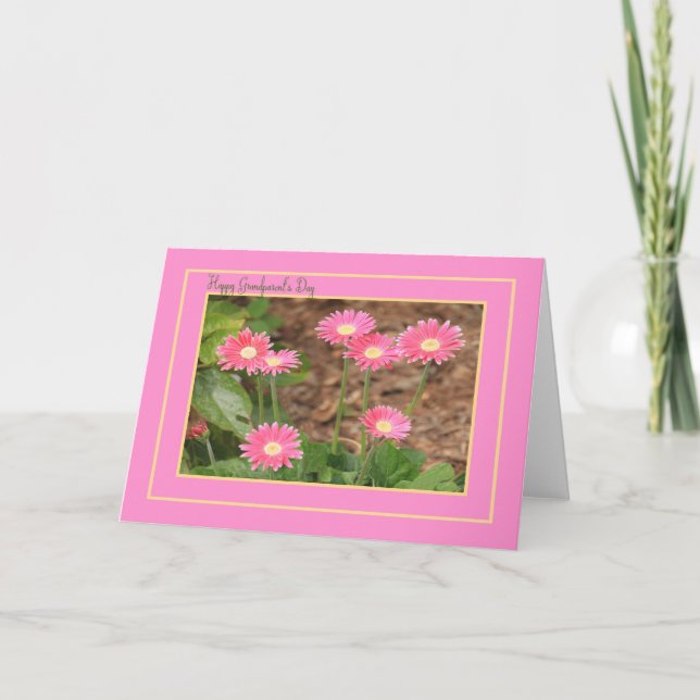 Tarjeta del día del abuelo Daisies rosados en blan (Anverso)