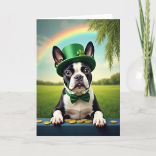 Tarjeta del Día del Afortunado Boston Terrier