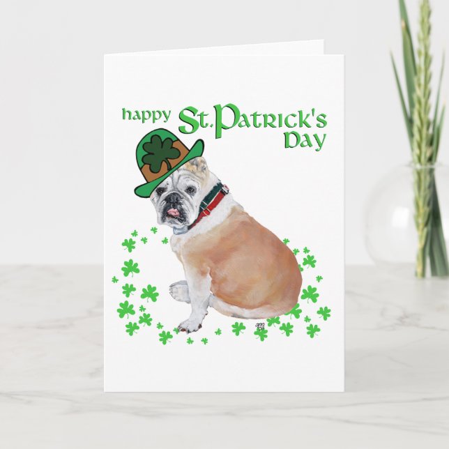 Tarjeta del Día del Bulldog de Inglés St Patrick (Anverso)