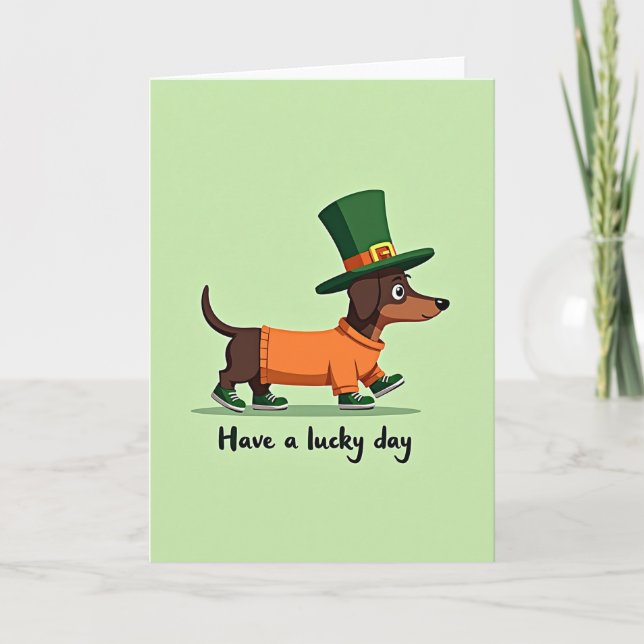 Tarjeta del Día del Dachshund Afortunado (Anverso)