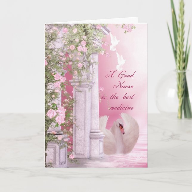 Tarjeta del Día del Enfermero Con Vino De Cisne Y  (Anverso)