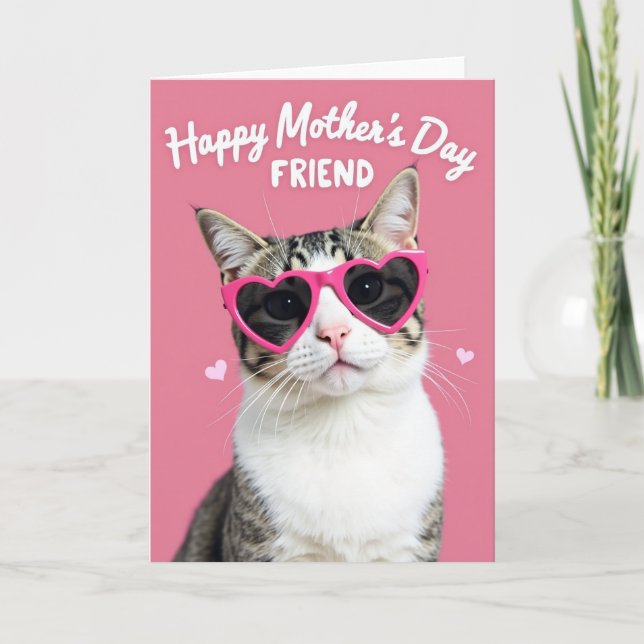 Tarjeta del Día del Gato con Gafas de Corazón (Anverso)