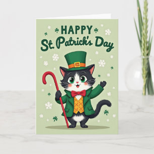 Tarjeta del Día del Gato de Esmoquin Verde