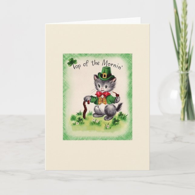 Tarjeta del día del gato de St Patrick retro del (Anverso)