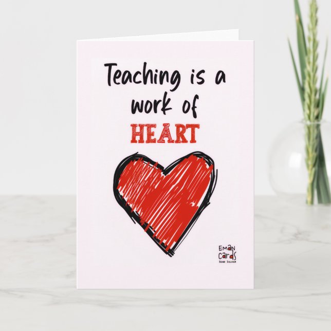 Tarjeta del Día del Maestro con un Corazón Rojo (Anverso)