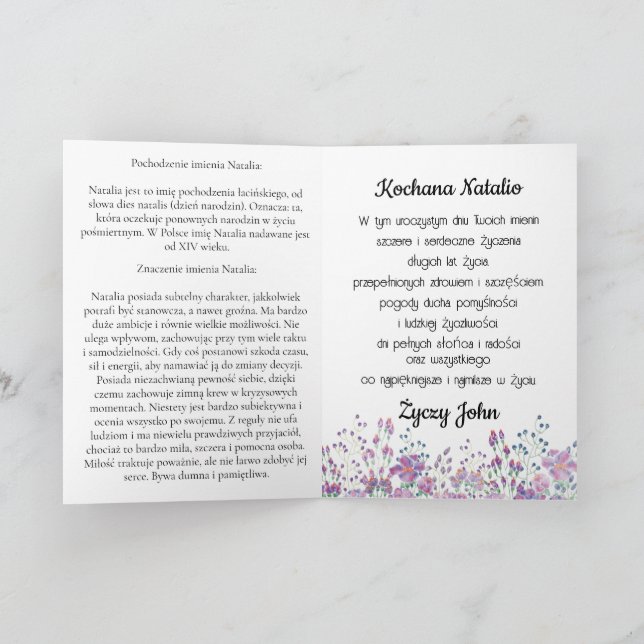 Tarjeta del día del nombre de Natalia en polaco pe (Interior)