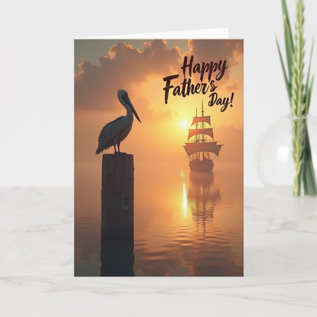 Tarjeta del Día del Padre al atardecer marítimo (Anverso)