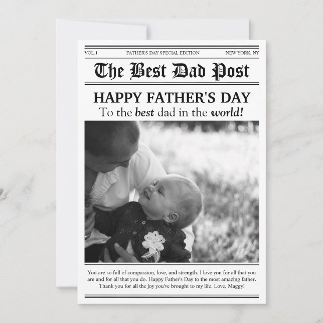 Tarjeta del día del padre al estilo de un periódic (Anverso)