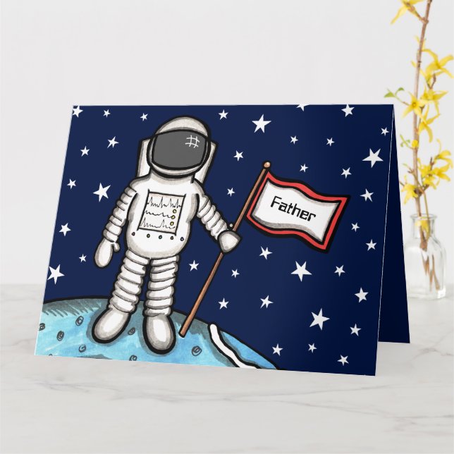 Tarjeta del Día del Padre astronauta espaciano per (flor amarilla)