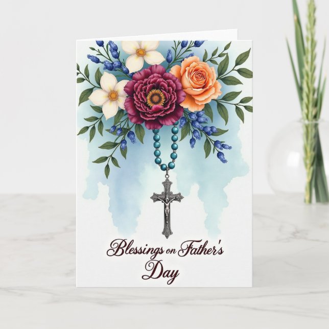 Tarjeta del Día del Padre Bendiciones Florales (Anverso)
